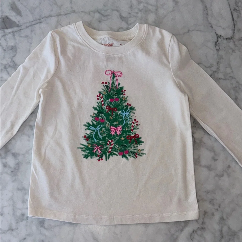 Cat & Jack White Long Sleeve Tee with Christmas Tree Design 4T
